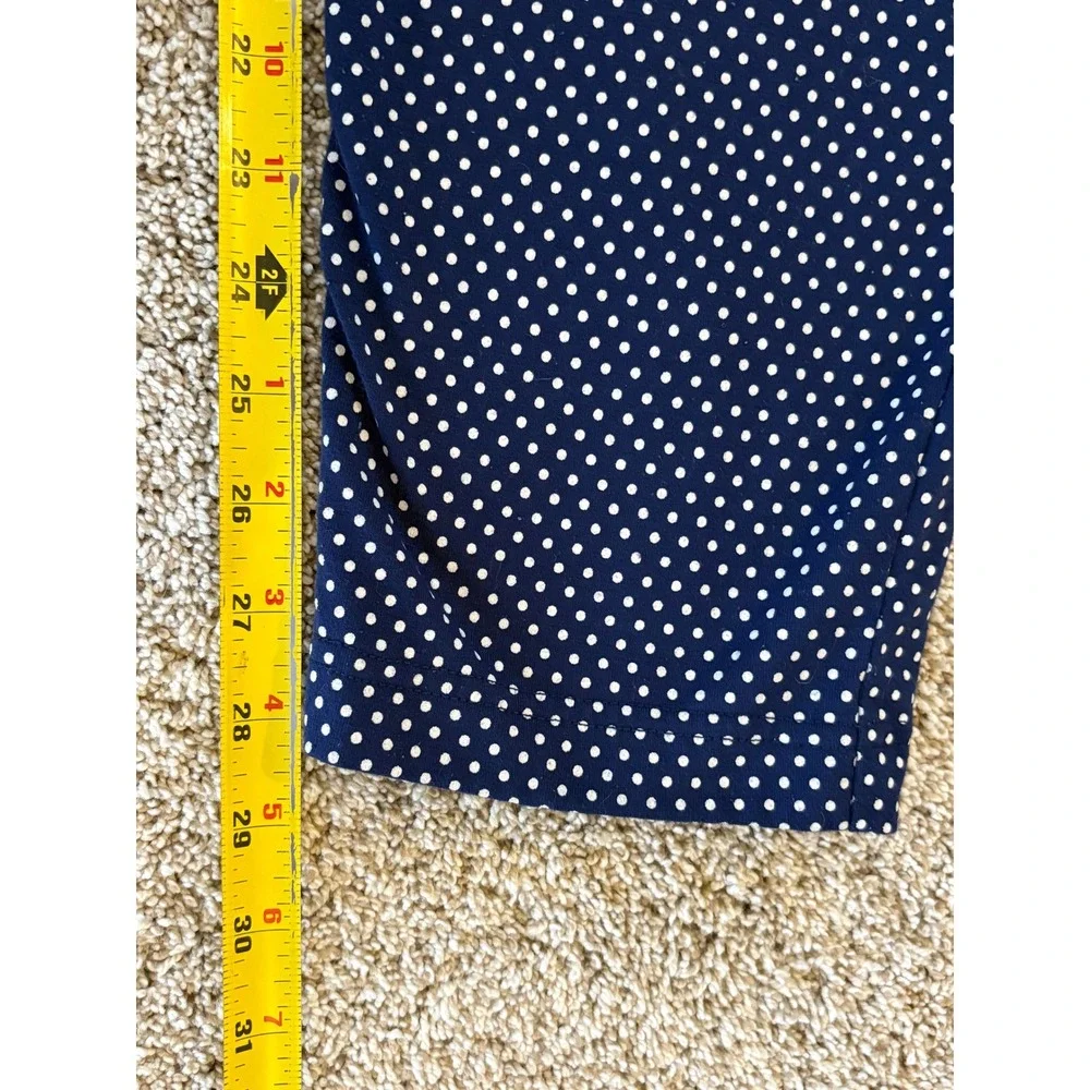 Lands End Womens Navy Polka Dot Pajama Set Long Sleeve Top and Pants Large 14-16